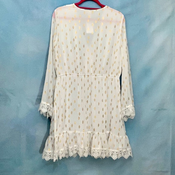 White & Gold Lace-trimmed Chiffon Dress - Picture 2 of 2